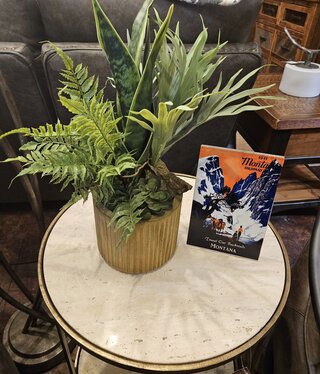D&W Silks Greenery in Wooden Bezel Planter 17Dia x 21H