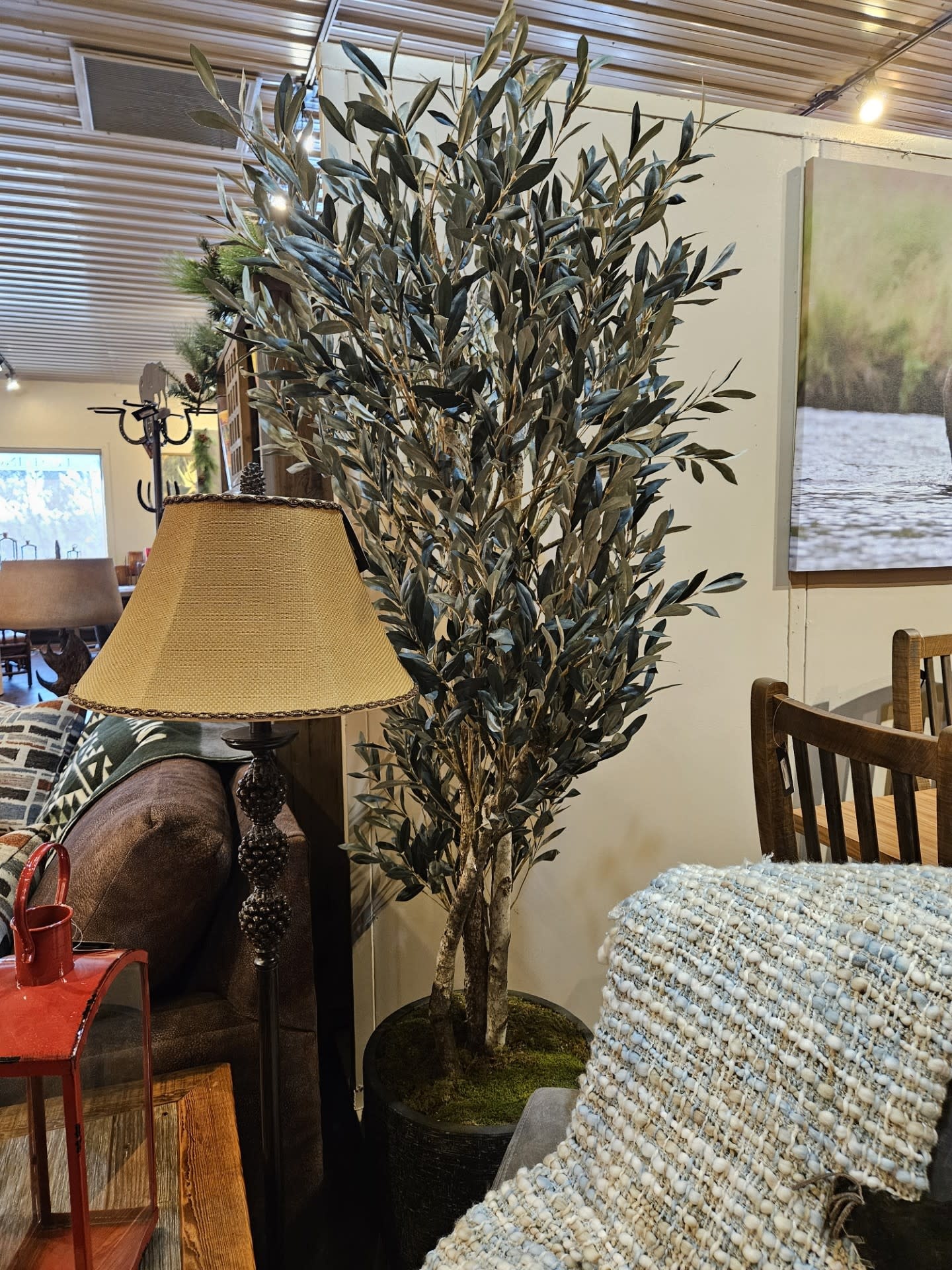 D&W Silks 7.5' Olive Tree in Black Pot