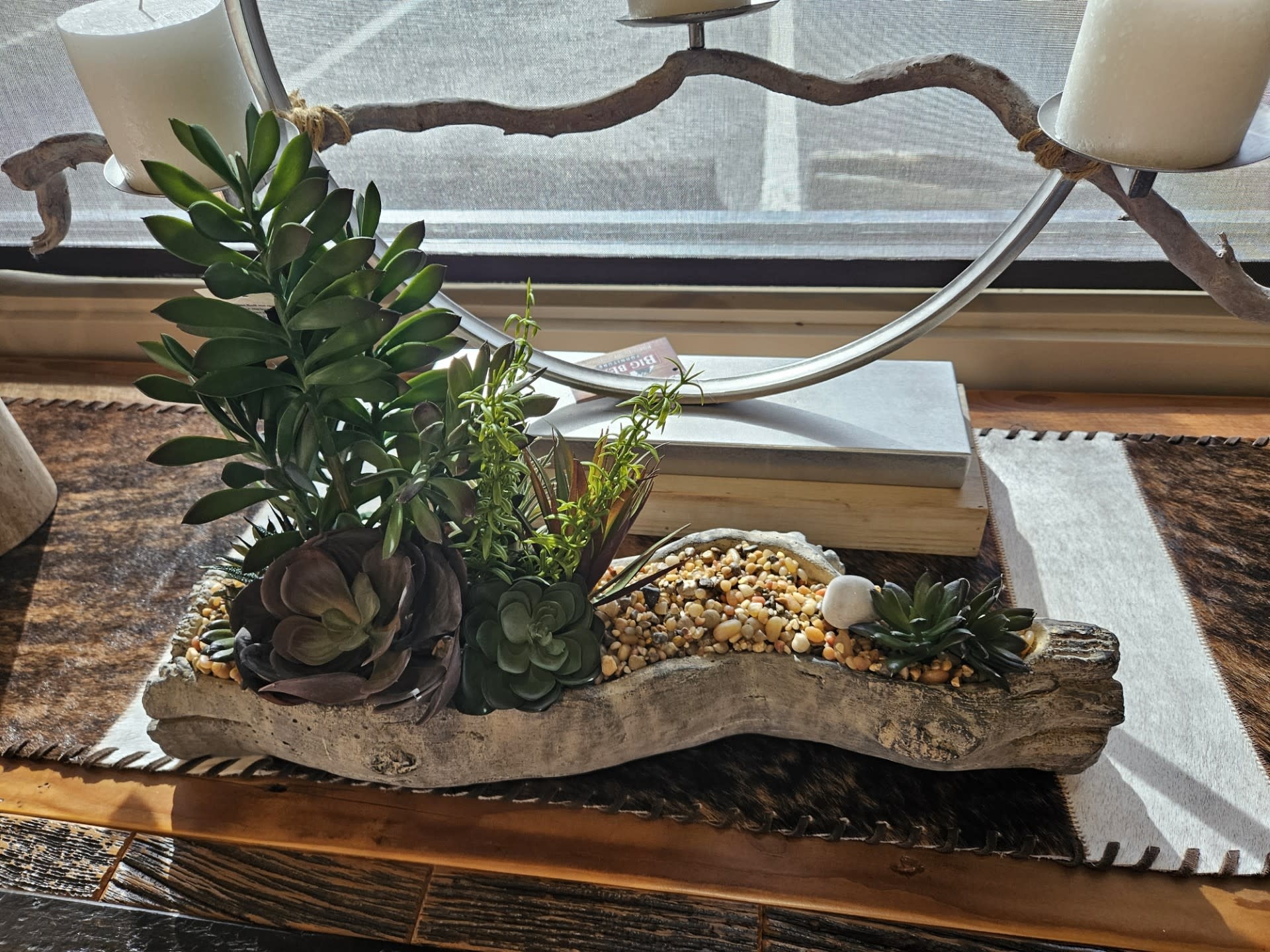 D&W Silks Asst Succulents on Cement Log 24x10x12H