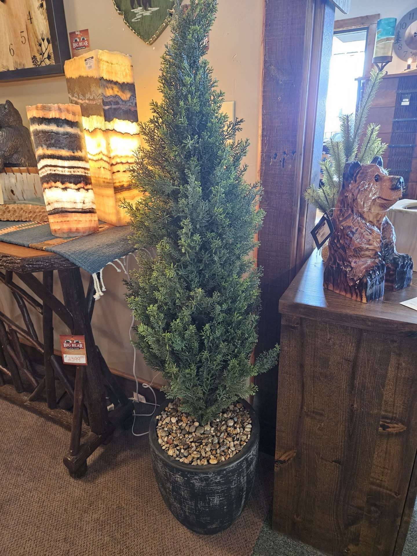 D&W Silks Cedar Topiary in Black Container 15Dia x 54H
