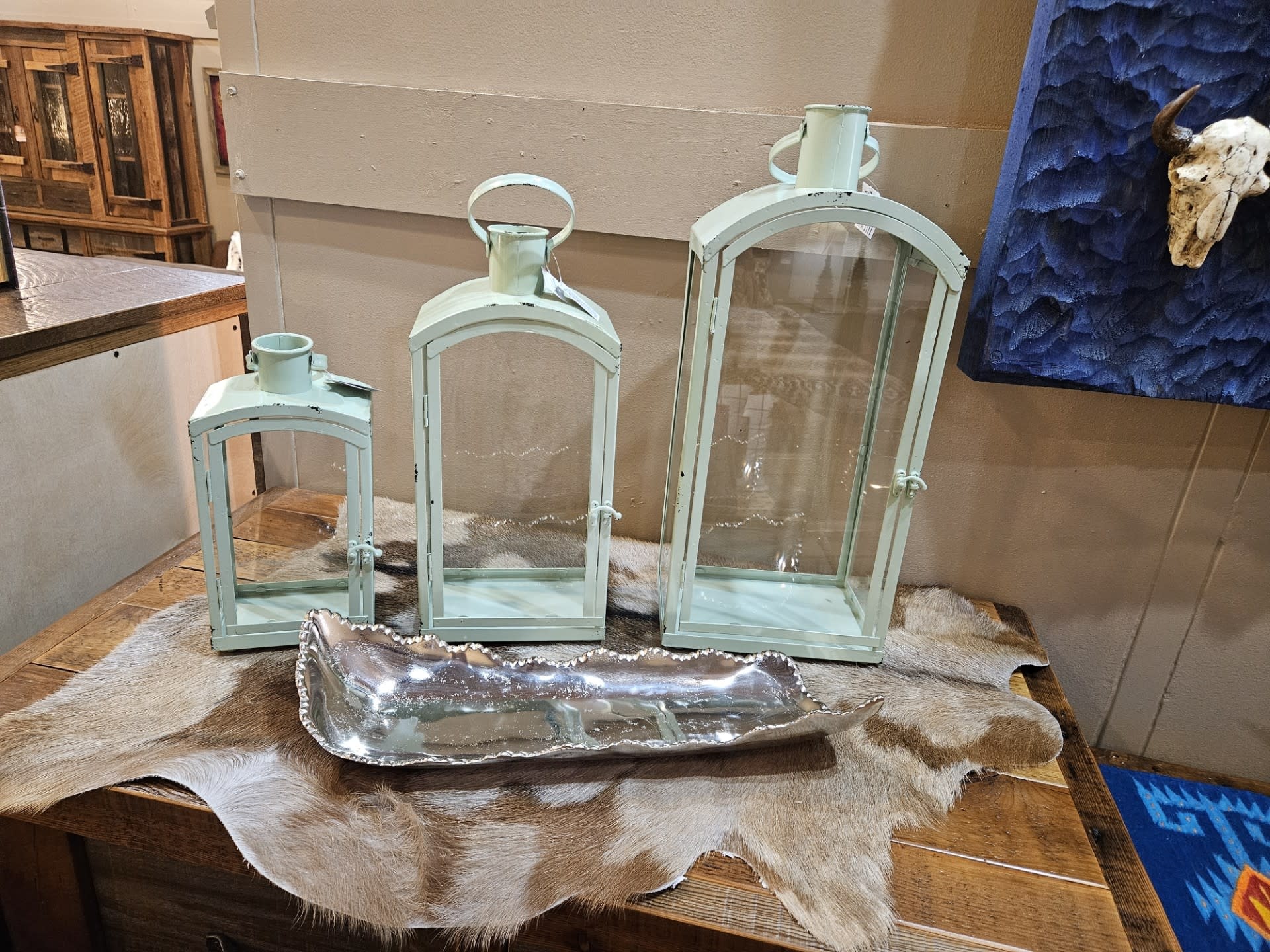 Melrose Aqua Lantern-MEDIUM-16.5H