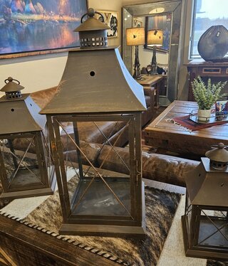 Melrose Rustic X Metal/Glass Lantern-SMALL-11.5H