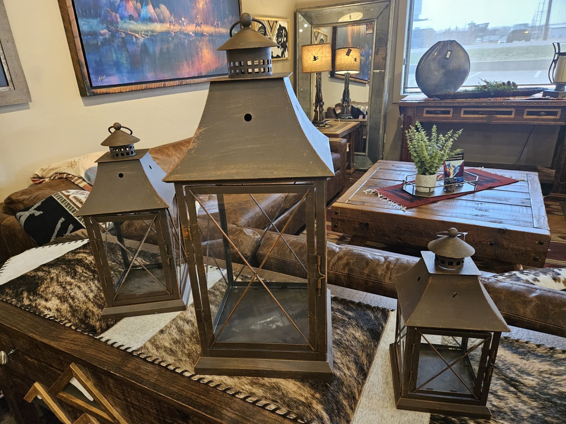 Melrose Rustic X Metal/Glass Lantern-MEDIUM-17H