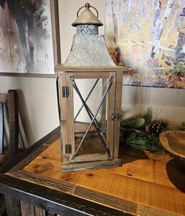 Melrose Rustic Galvenized/Wood Lantern-MEDIUM-22H