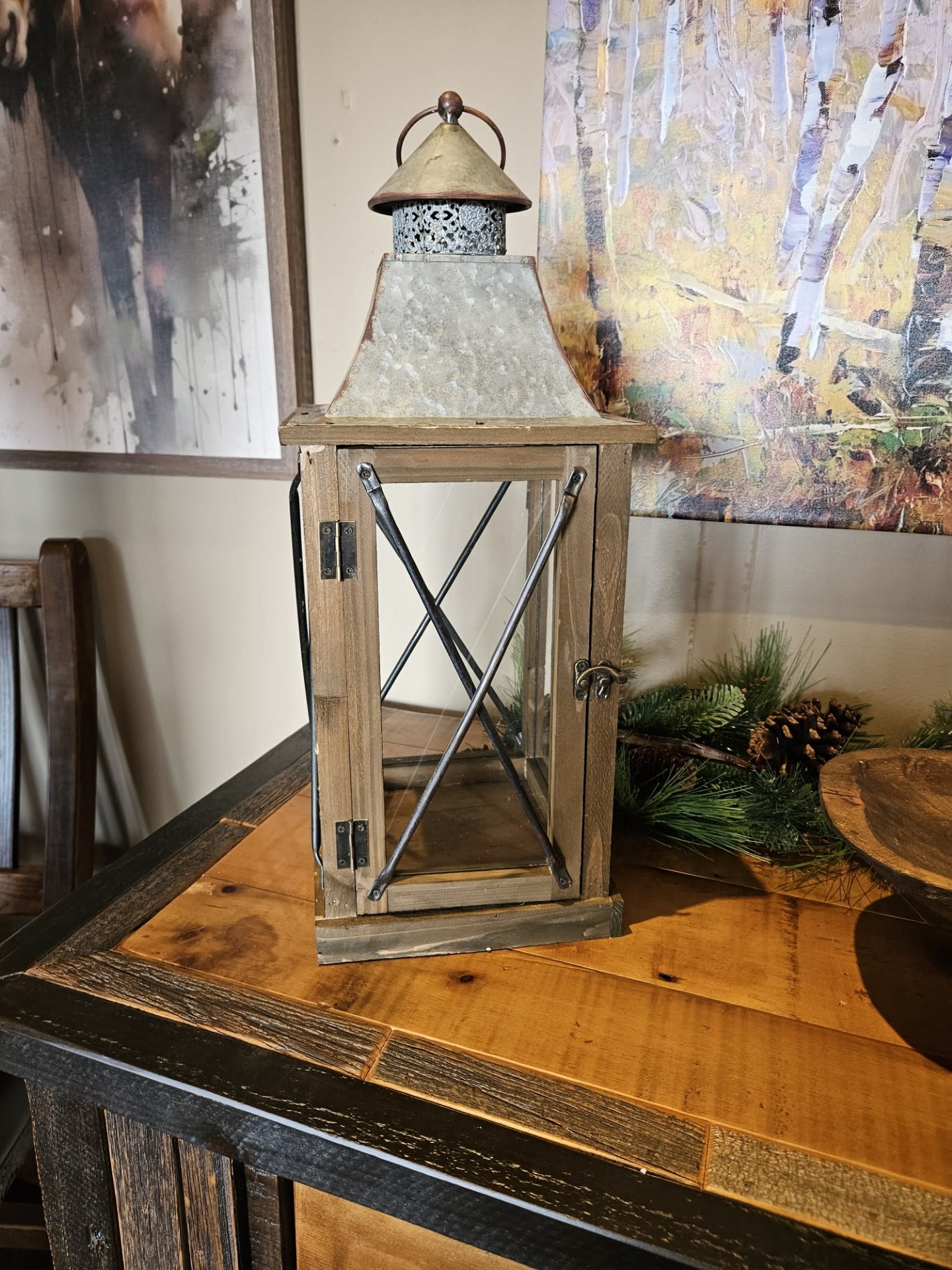 Melrose Rustic Galvenized/Wood Lantern-MEDIUM-22H