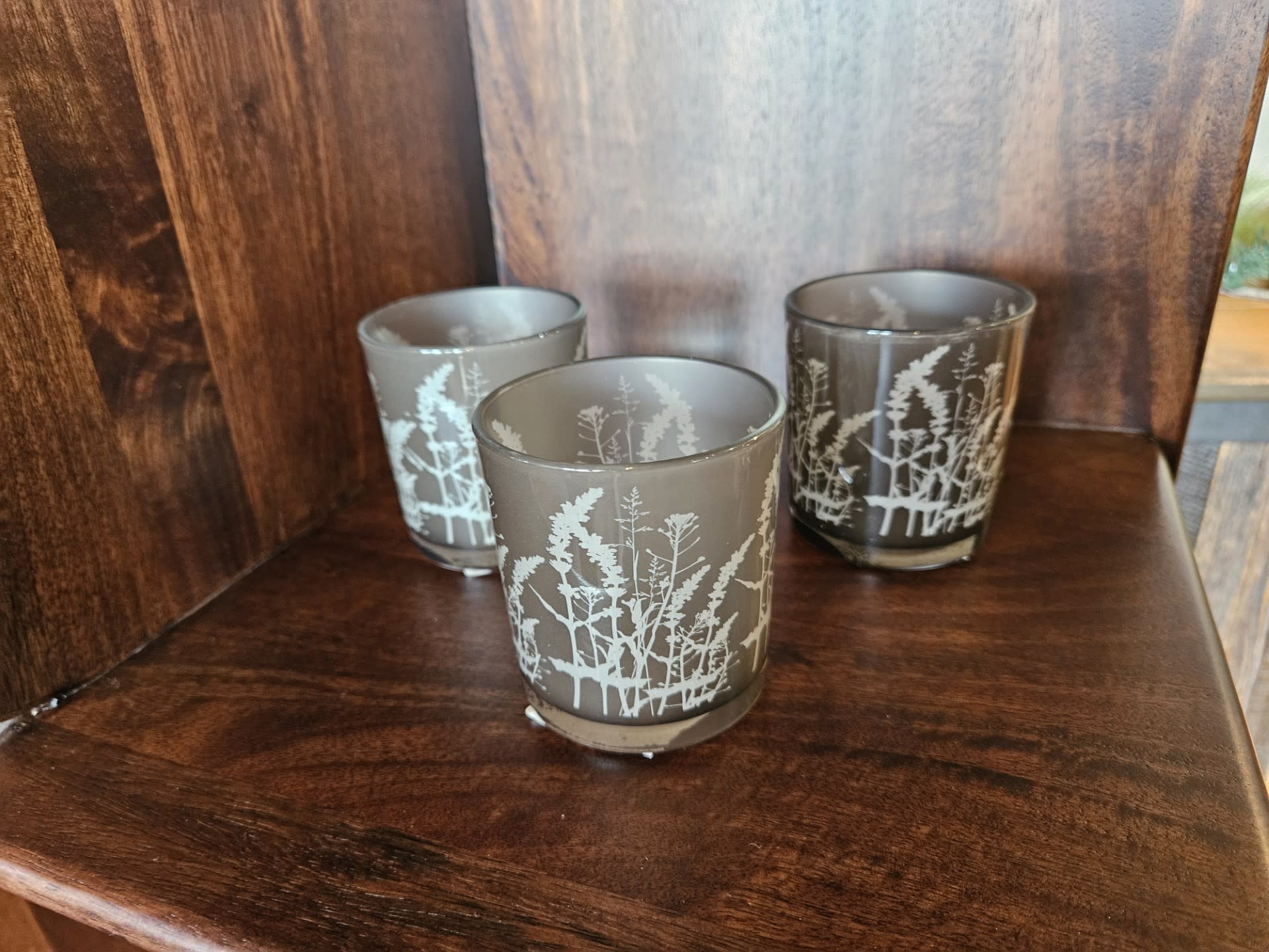 Melrose Floral Sprays Smokey Votive Candle Holder 3"H