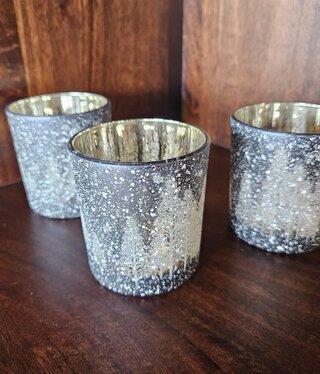 Melrose Midnight Sky Trees w/Snow Votive Candleholder 3"H