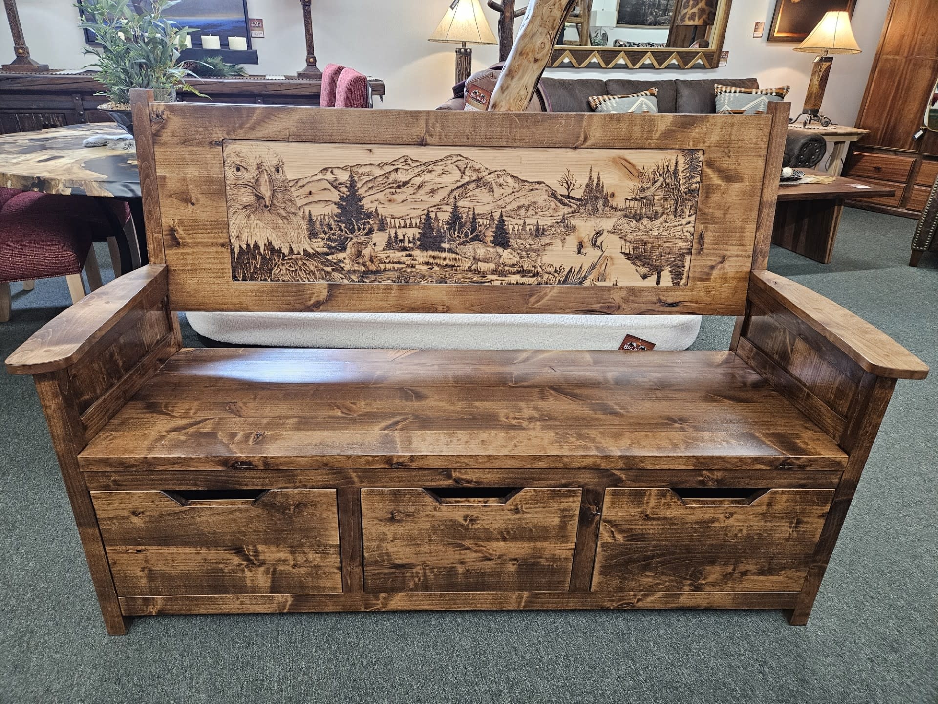 MCE Industries Rustic Entryway Storage Bench w/Back (artwork)