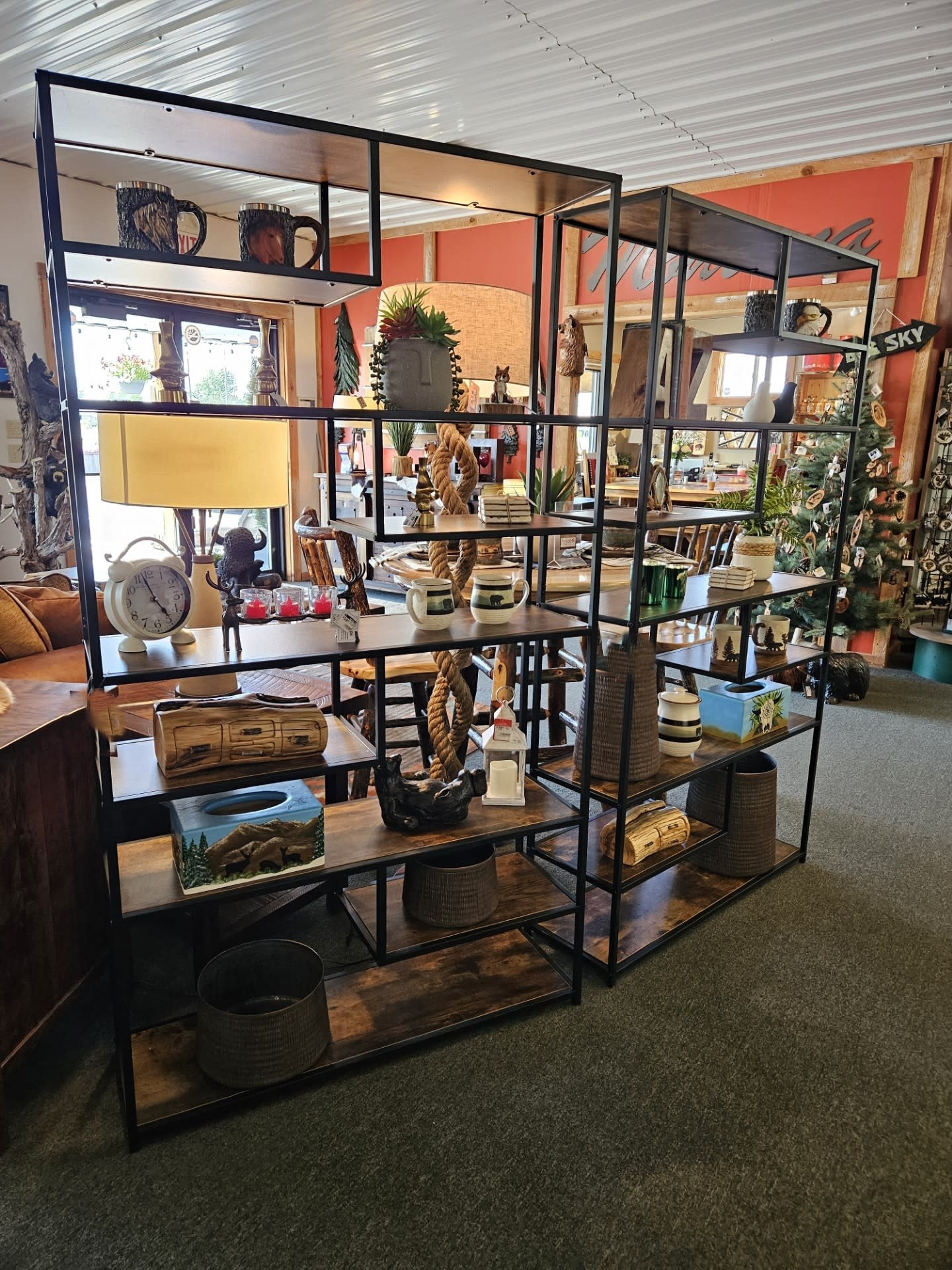 Melrose Iron/Wood LARGE Floor Shelf 39.5Lx12Dx71H