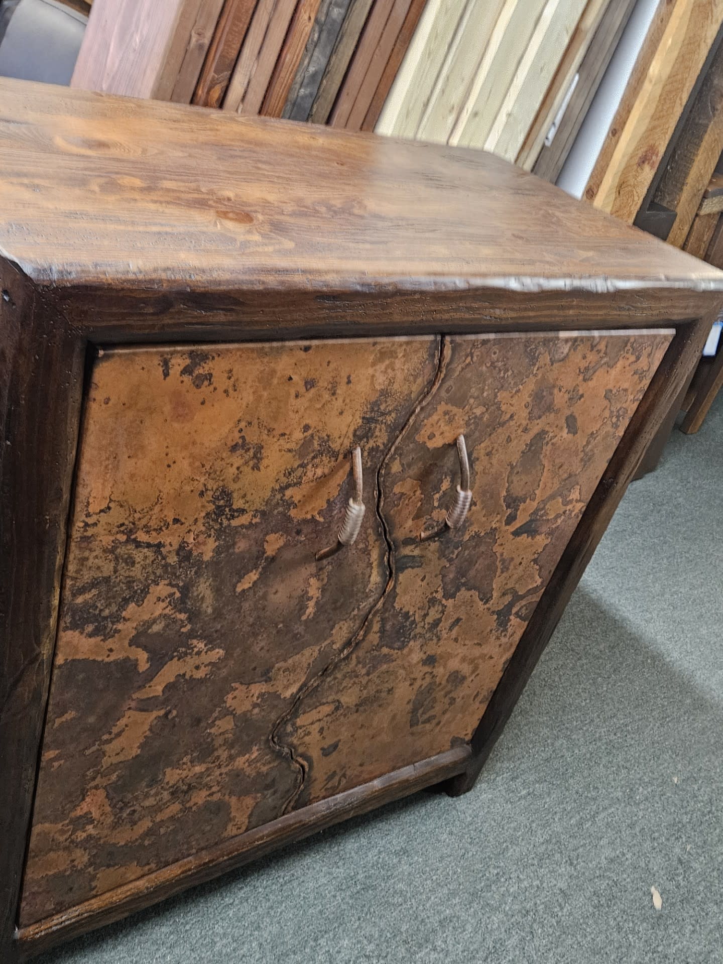 Artisans Copper Storage Hutch w/3 Shelves 40x22x44H