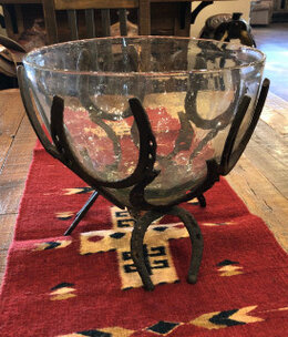 Artisans Glass Bowl with Horseshoe Iron Base