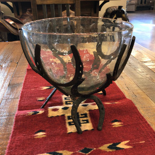 Artisans Glass Bowl with Horseshoe Iron Base