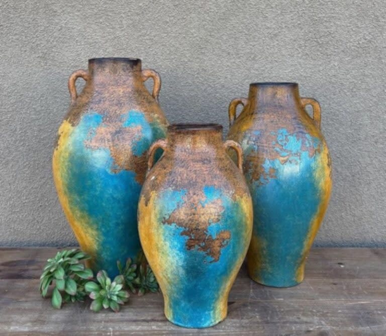 Artisans Trophy Turquoise Clay Pots-LARGE- 10.25 Base x 18.5