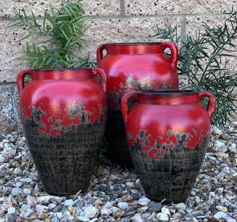 Artisans Red/Gray Clay Pot - SMALL - 8x9