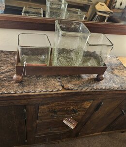Artisans Crackled Set of 3 Candleholders w/Iron Tray (CLEAR)
