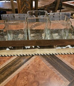 Artisans Crackled Set of 5 Candleholders on Iron Tray (CLEAR)