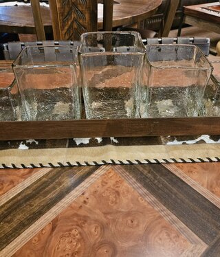 Artisans Crackled Set of 5 Candleholders on Iron Tray (CLEAR)