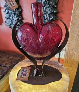 Artisans Crackled Glass Heart on Modern Base MEDIUM 8.5x5x12