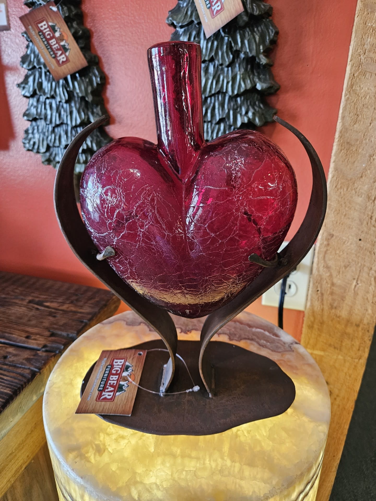 Artisans Crackled Glass Heart on Modern Base MEDIUM 8.5x5x12
