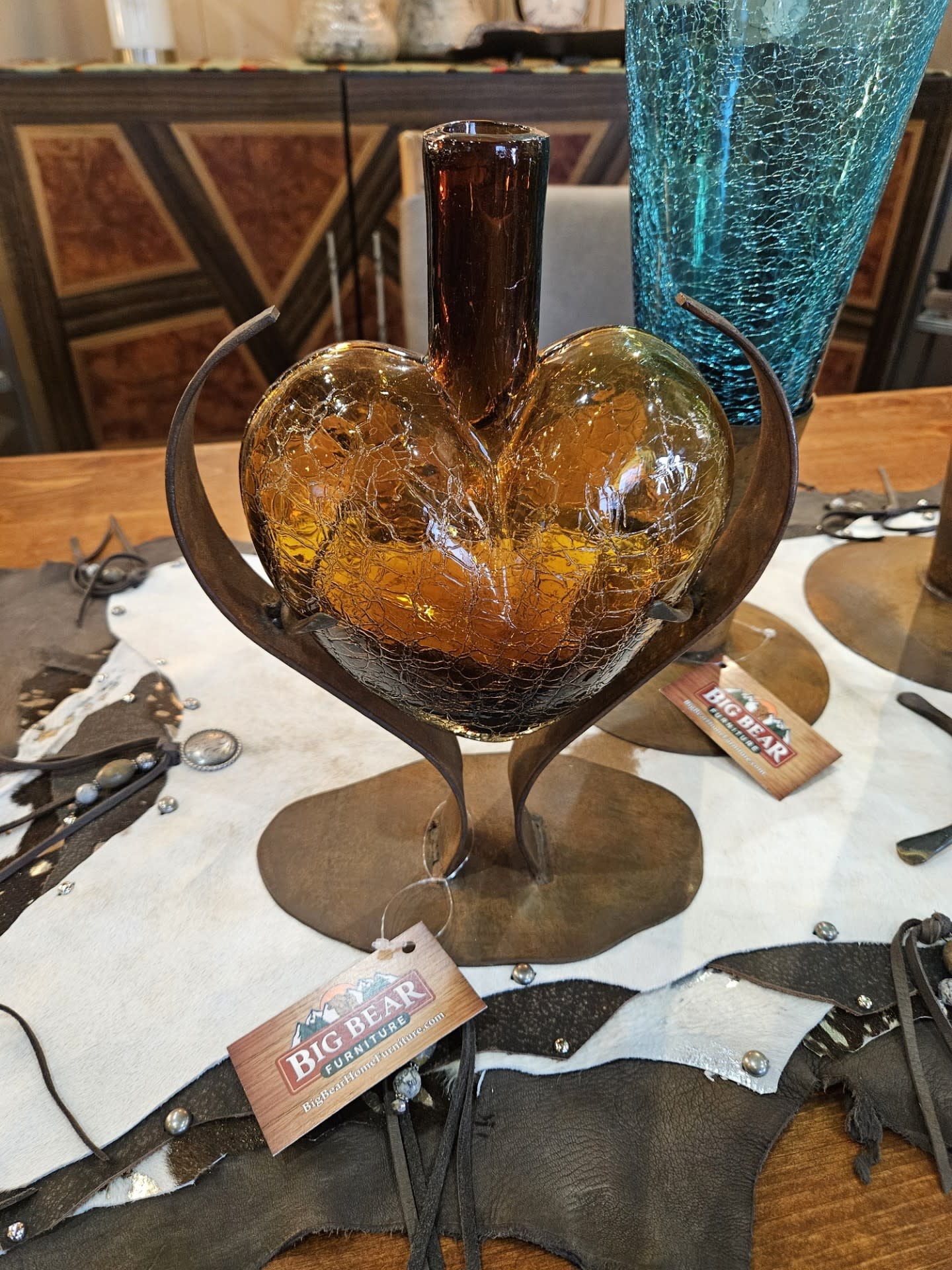 Artisans Crackled Glass Heart on Modern Base MEDIUM 8.5x5x12