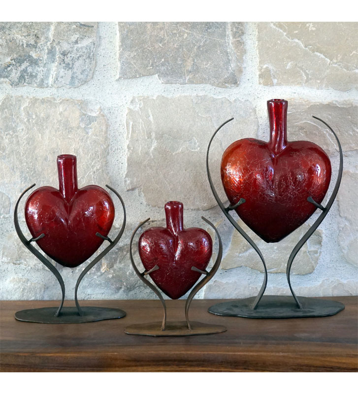 Artisans Crackled Glass Heart on Modern Base MEDIUM 8.5x5x12