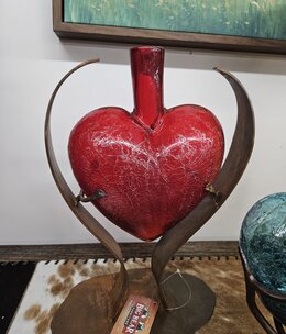 Artisans Crackled Glass Heart on Modern Base LARGE 11x7x15