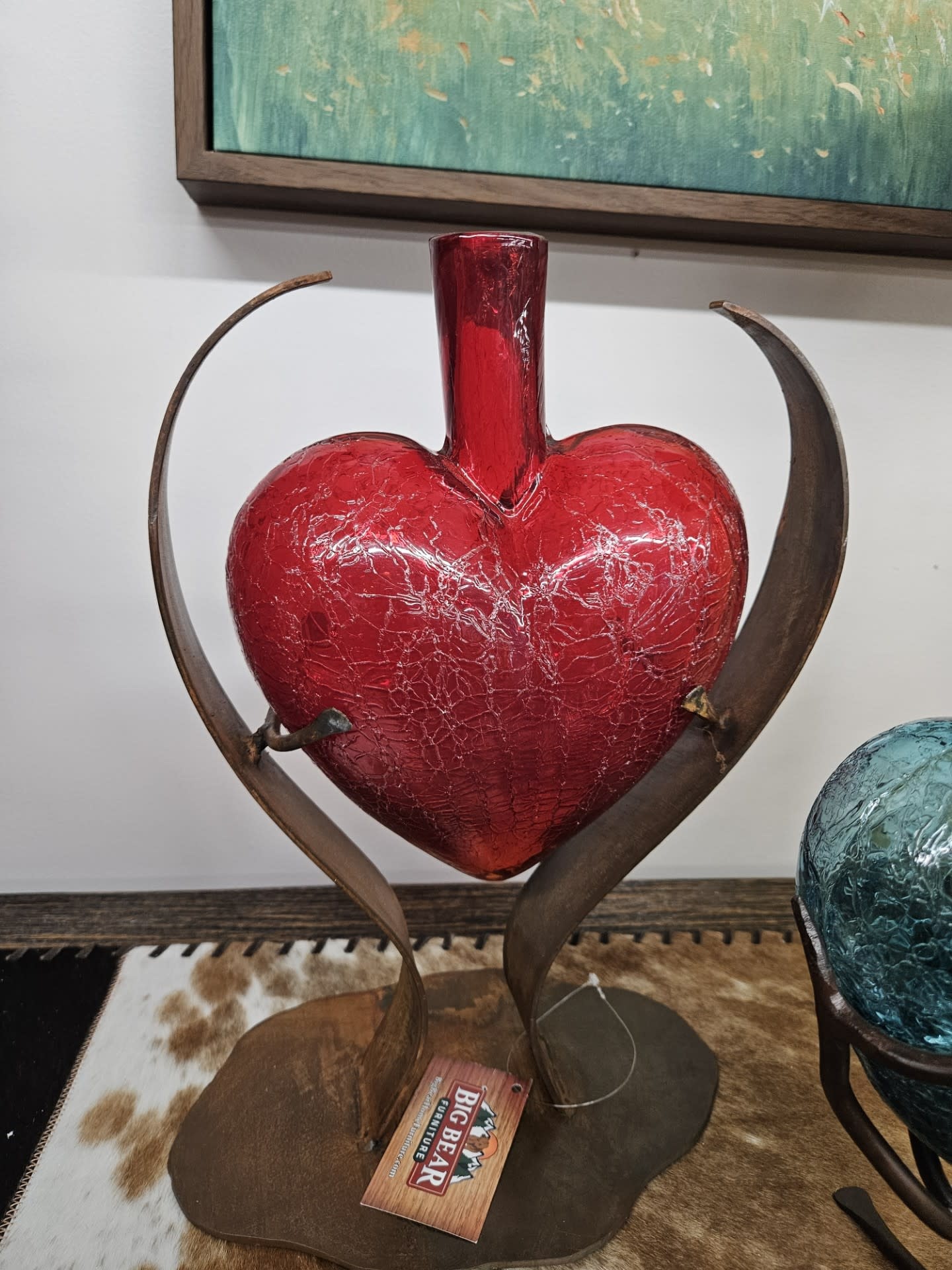 Artisans Crackled Glass Heart on Modern Base LARGE 11x7x15