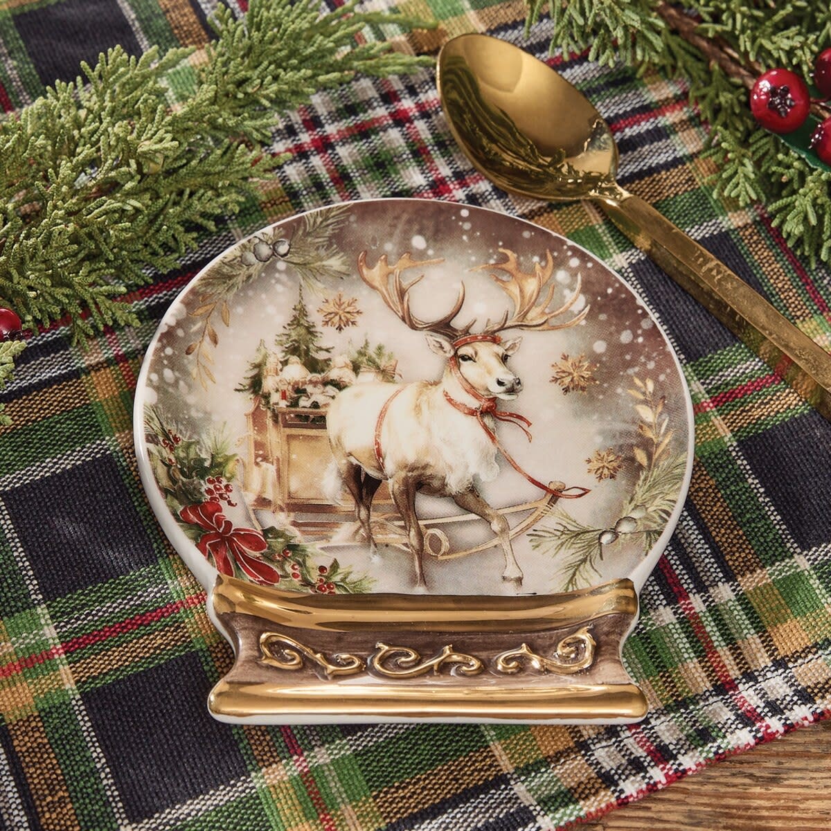 Park Design Snow Globe Reindeer Spoon Rest