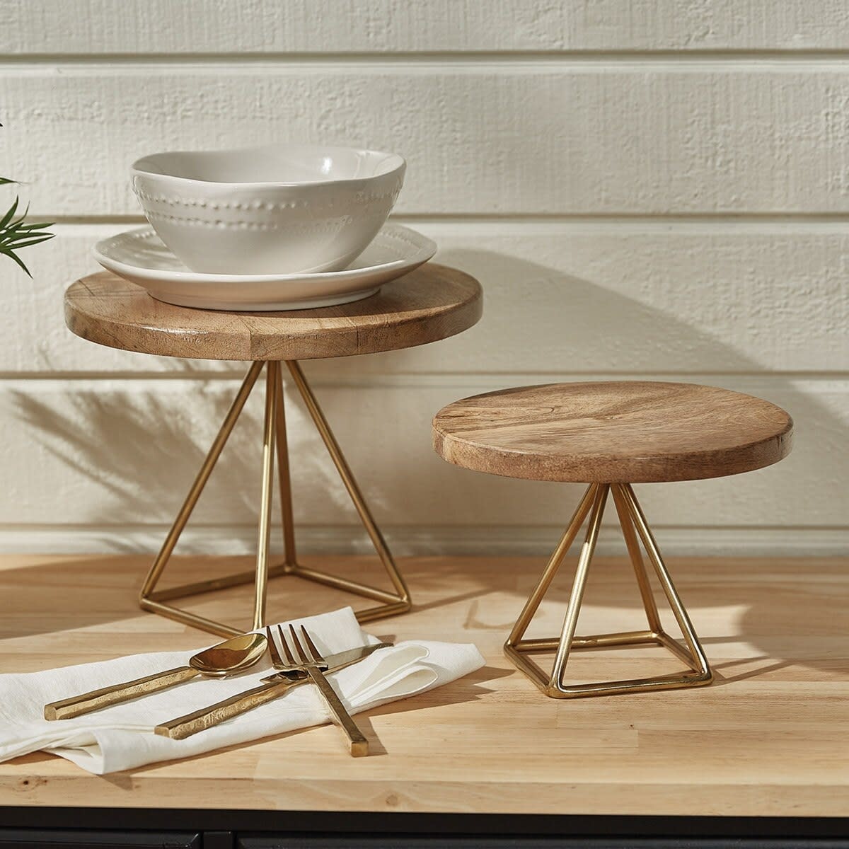 Park Design Wood/Gold Serving Stand-TALL 10" Diameter x 8"H