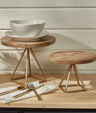 Park Design Wood/Gold Serving Stand-SHORT-8"Diameter x 6"H