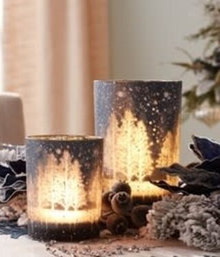 Melrose Midnight Sky Trees w/Snow Candleholder-MEDIUM 5"H
