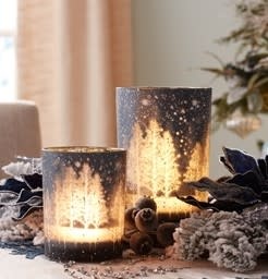 Melrose Midnight Sky Trees w/Snow Candleholder-MEDIUM 5"H