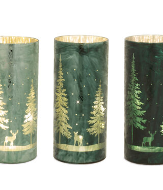 Melrose Green Pine Tree & Deer LED Luminary 8.5"H