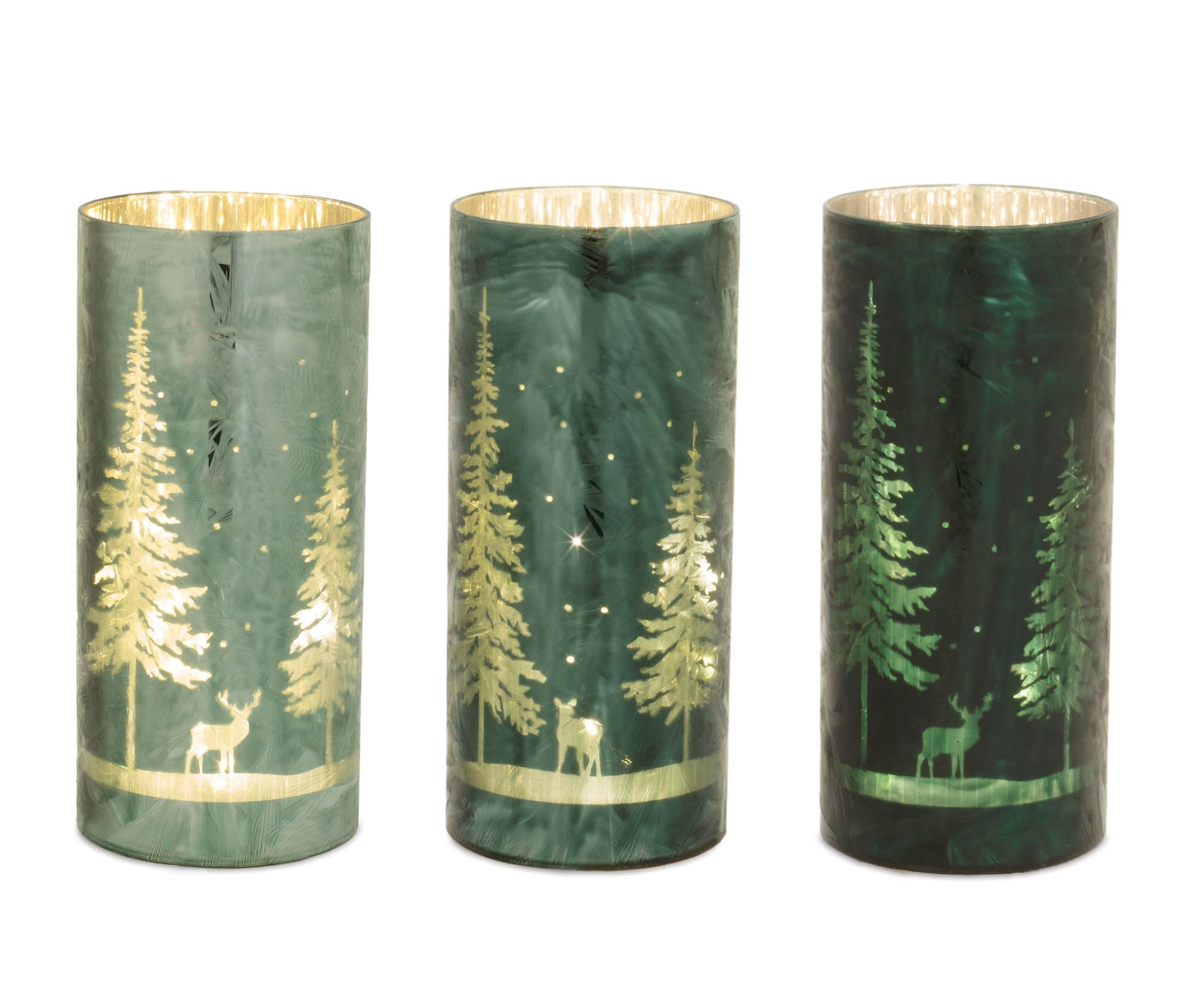 Melrose Green Pinetree & Deer LED Luminary 8.5"H