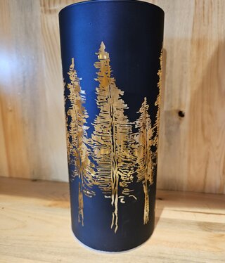 Melrose Blue w/Gold Trees Luminary 8"H