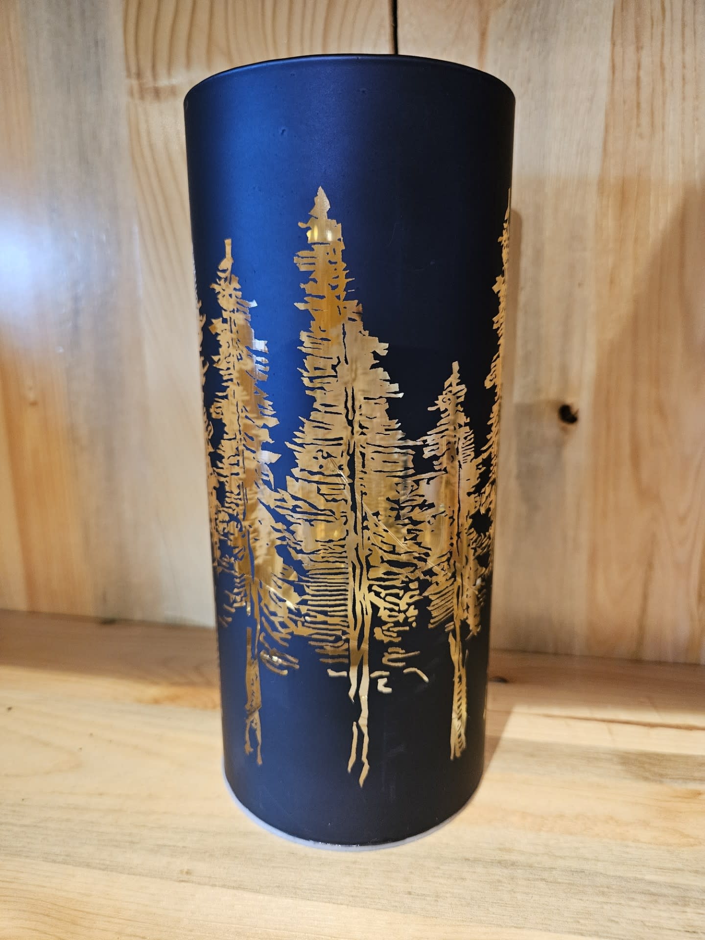 Melrose Blue w/Gold Trees Luminary 8"H