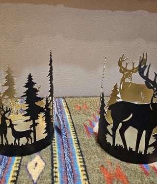 Melrose Metal Deer & Tree Candleholder 4.5"D x 6.5"H