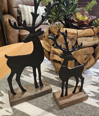 Melrose Deer on Wood Base SET of 2 each,  9"H or 11.5"H