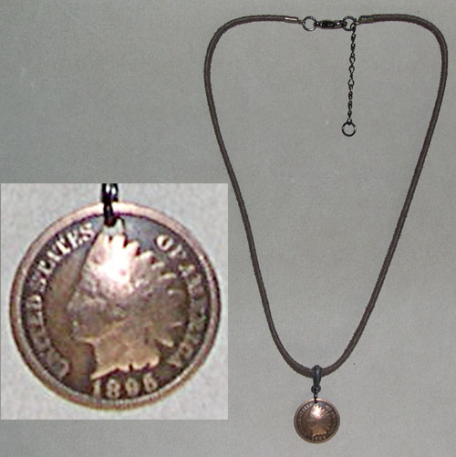 cool water jewelry NLS20 Necklace: Native American Penny Leather