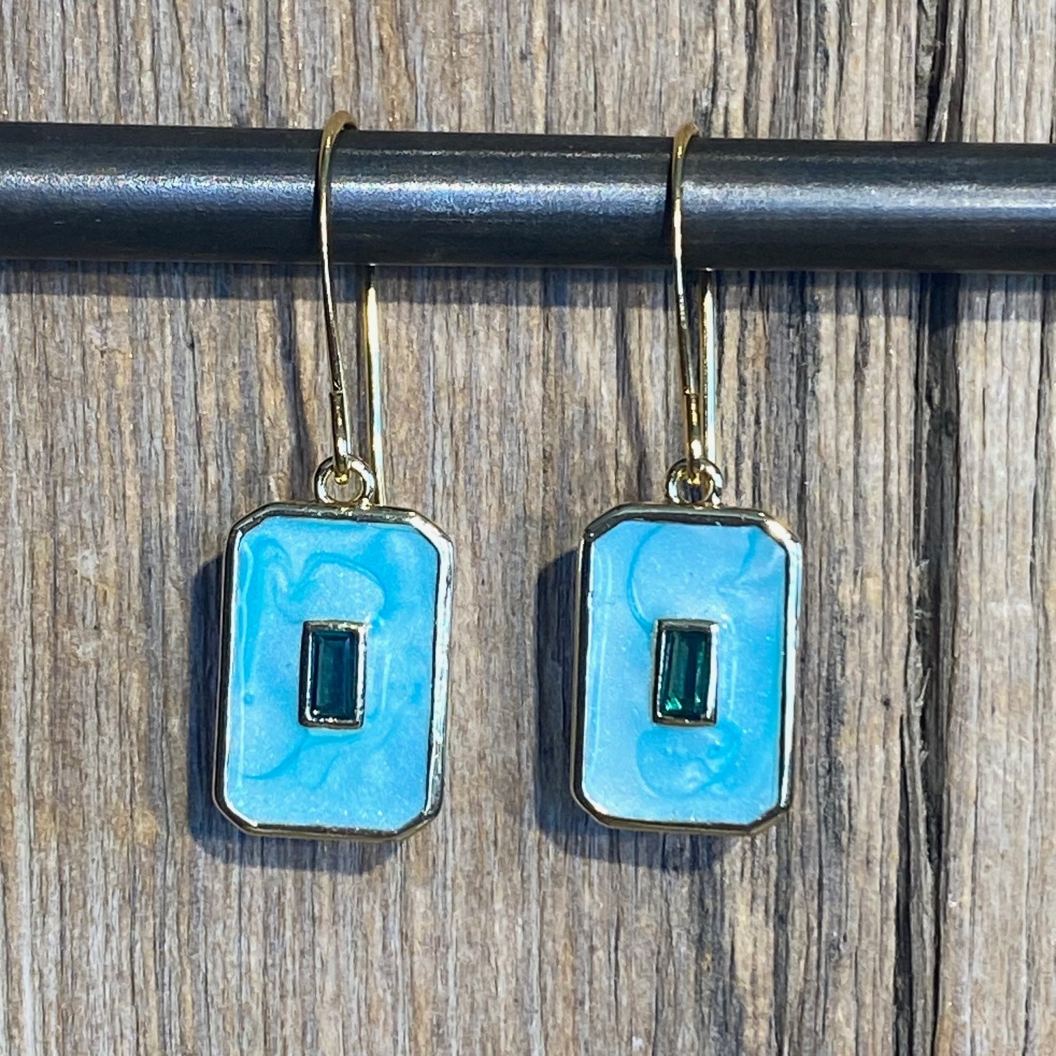 cool water jewelry EW875-198 Earrings: Waters Edge Rectangle (Green/Blue)
