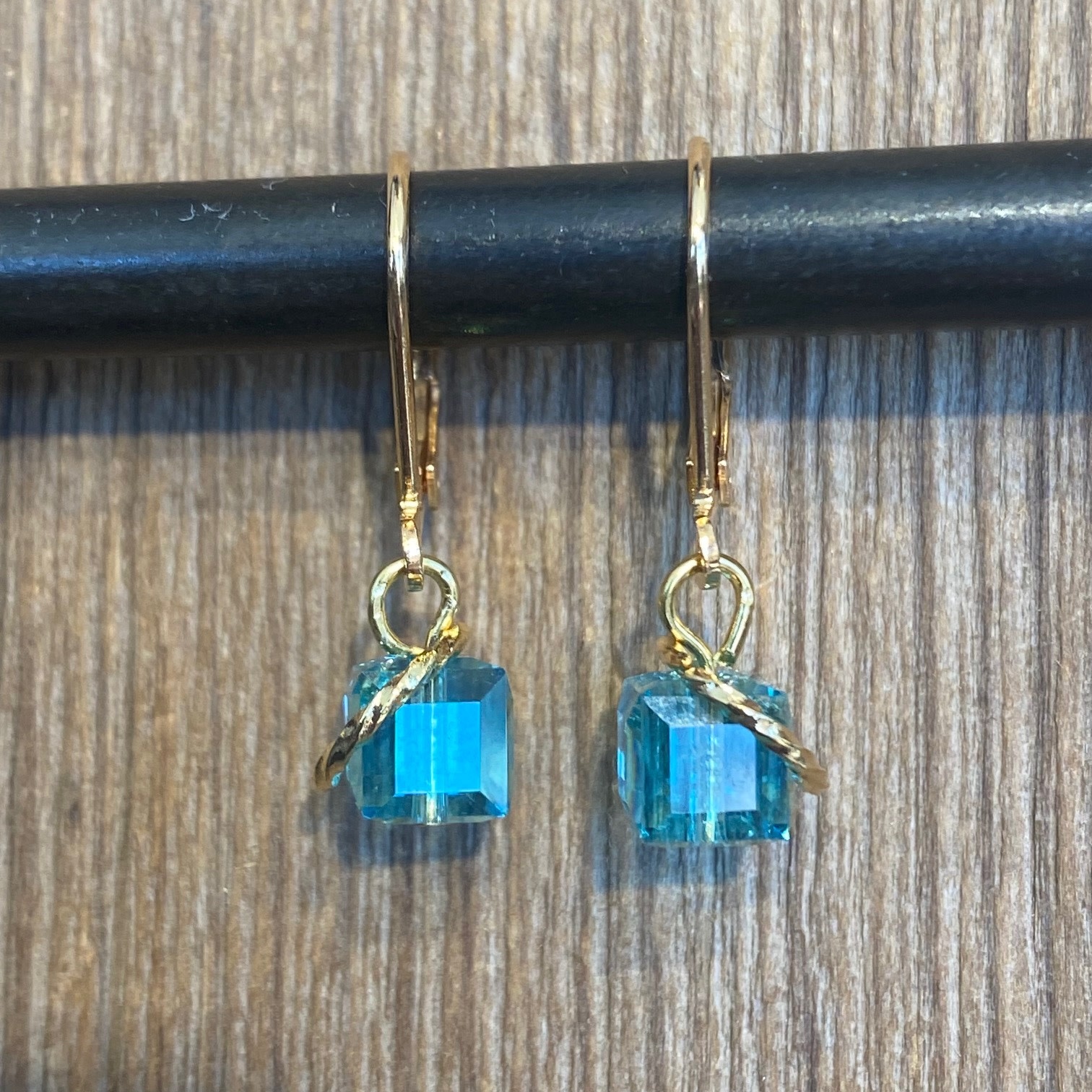 cool water jewelry EW894-223 Earrings: Forever Turquoise Crystal Cube