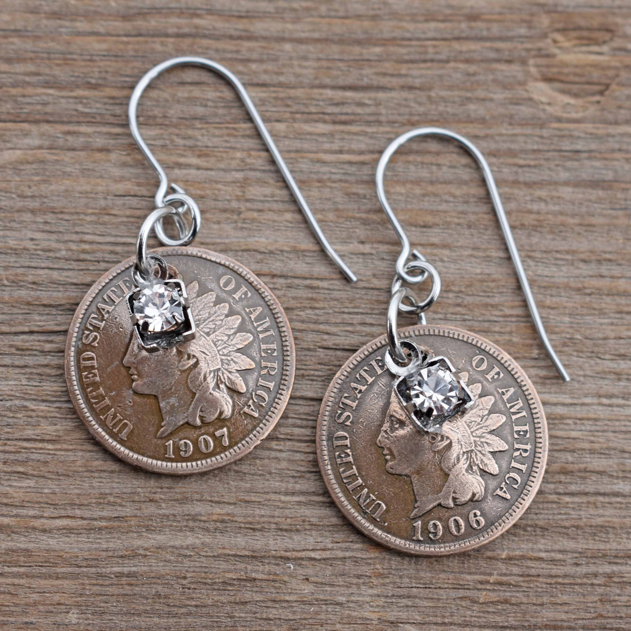 cool water jewelry EW792 Earrings: Native American Penny Rhinestone