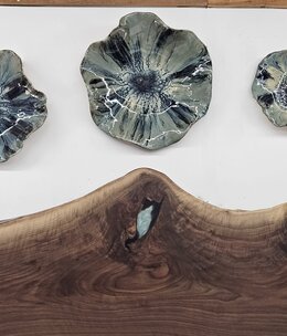 Crestview Lotus Leaf Wall of Table Decor-Gray Blue 3 pc Set