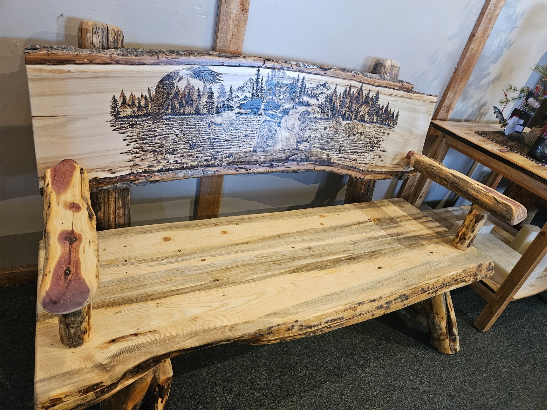 MCE Industries Custom Live Edge Bench with Artwork