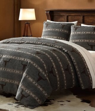 Hiend Chisholm Longhorn QUEEN 3pc Comforter Set-Canyon Smoke