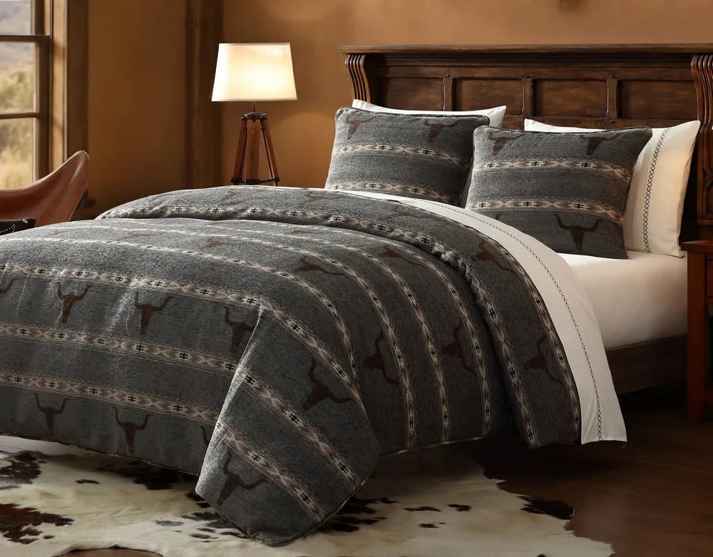 Hiend Chisholm Longhorn QUEEN 3pc Comforter Set-Canyon Smoke