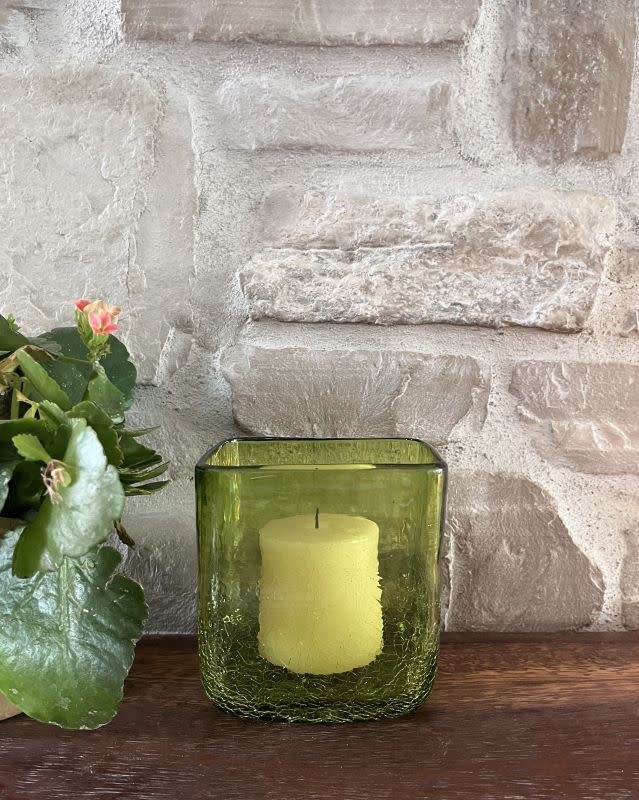 Artisans Crackled Glass Candleholder-SMALL 4.5x4.5x5H