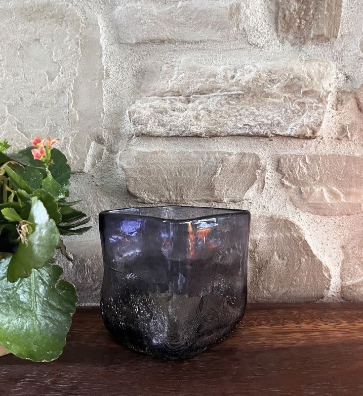 Artisans Crackled Glass Candleholder-SMALL 4.5x4.5x5H