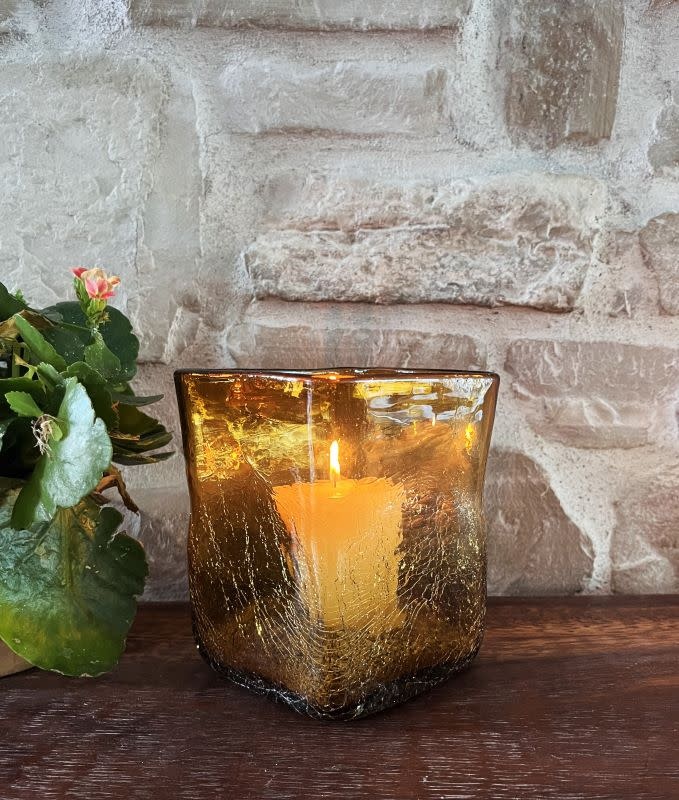 Artisans Crackled Glass Candleholder-MEDIUM 5x5x6H