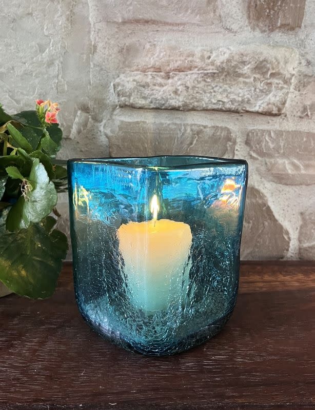 Artisans Crackled Glass Candleholder-MEDIUM 5x5x6H